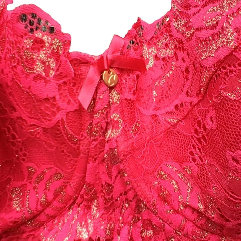 CACIQUE Plus Size Teddy Underwire Red Lace Nightie Babydoll Lingerie 42DDD NWOT - Picture 5 of 12